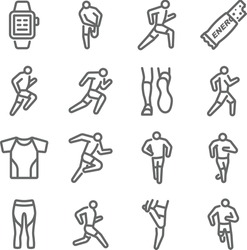 Running icon illustration vector set. Contains such icons as energy bar, smart watch, run, runner, exercise, workout, and more. Expanded Stroke