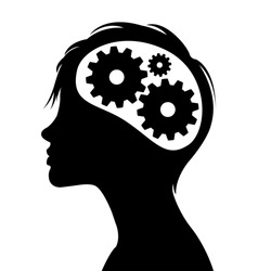 Woman silhouette with thinking brain gears in her head