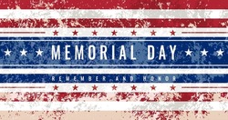 Memorial Day - Remember and Honor Poster. Grunge greeting card. US Memorial Day celebration. American national holiday. Template with text on the background of part of the vintage USA flag. Vector