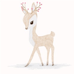 Deer cartoon illustration design.Cute bambi animal vector.Merry christmas card.
