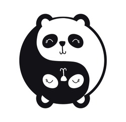Yin Yang  Cute Panda. Simple and cute black and white pandas in yinyang shape. Bear silhouette Logo design vector template. Animal concept icon.