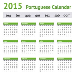 2015 Portuguese European Calendar. Week starts on Monday