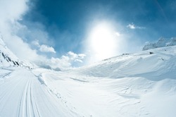 winter landscape with skiing tracks