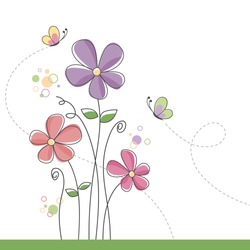 Spring flower background with butterflies