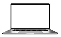 Laptop with blank screen isolated on white, modern frame less design - high detailed image