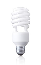 Light bulbs, Fluorescence or CFL bulb isolate on white background. White energy saving bulb, Illuminated light bulb, Realistic photo image.