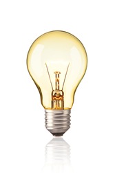 turn on tungsten light bulb,  Realistic photo image
Glowing yellow light bulb isolated on white background