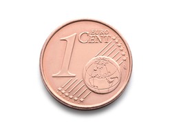 One cent euro coin. 1 cent euro coin isolate on white background. Currency of the European Union realistic photo image with clip path