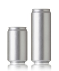 330 and 500 ml. aluminum cans, Realistic photo image. Blank can with copy space, ideal for beer, lager, alcohol, soft drink, soda, lemonade, cola, energy drink, juice, water etc.  