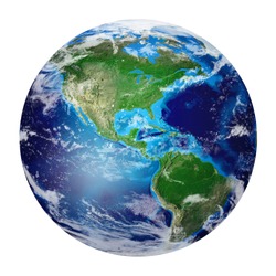 Blue Planet Earth from space showing North & South America, USA. Global World isolated on white background, Photo realistic 3D rendering with clipping path - Elements of this image furnished by NASA
