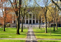 College campus in the spring