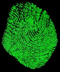 Green fingerprint on a black background