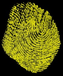 Yellow fingerprint on a black background