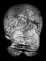 White fingerprint on black paper. Human fingerprint. Criminal style. Police fingerprint.