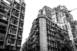 black and white high dense old residential buildings