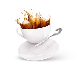 white coffee cup movement white background