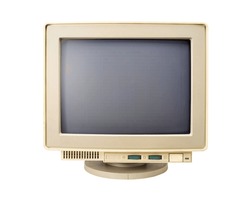 old and obsolete monochrome computer monitor isolated on white background with clipping path