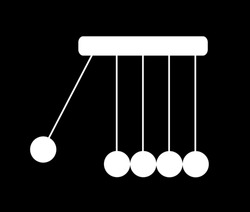 Newtons cradle symbol vector silhouette illustration isolated on white background. Newtons cradle physics concept for action and reaction or cause and effect. Balancing pendulum of metal balls. 