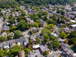 Panoramic view of a neighborhood in roofs of houses of residential area of Lambertville NJ USA near the historic city New Hope Pennsylvania