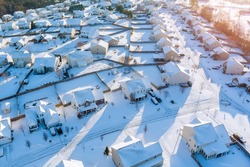 Wonderful winter scenery roof houses snowy covered aerial view with Boiling Springs small town snowy during a winter day after snowfall in South Carolina USA