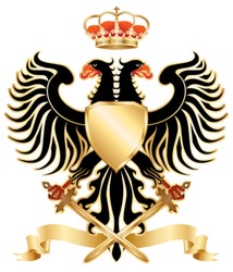 Double-headed eagle with crown and swords. Color vector version.