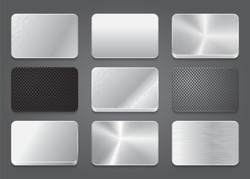 Card icons with metal background. Metal app. Metal icons set. Platinum button icons. Vector illustration