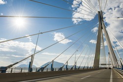 Most Rio-Andirio them. Charilaos Trikoupis - cable-stayed bridge in Greece, over the strait Rio-Andirio, between the Gulf of Patras on the west side and the Gulf of Corinth on the side of the east