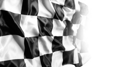 Checkered black and white racing flag on white