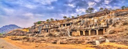 Panorama of Ellora caves 20-24. A UNESCO world heritage site in Maharashtra, India