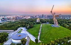 Mamayev Kurgan with the Motherland Calls statue commemorating the Battle of Stalingrad in World War II. Volgograd, Russia
