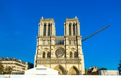 Notre-Dame de Paris Cathedral under reconstruction after a fire. France