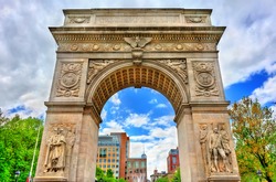 The Washington Square Arch, a marble triumphal arch in Manhattan - New York City, USA