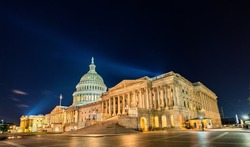 The United States Capitol Building at night in Washington, D.C.