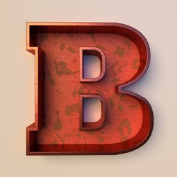 Vintage painted wood letter B with copper metal frame