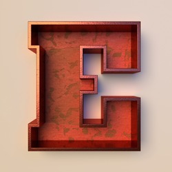 Vintage painted wood letter E with copper metal frame