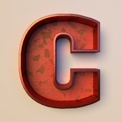 Vintage painted wood letter C with copper metal frame