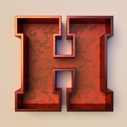 Vintage painted wood letter H with copper metal frame