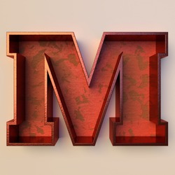 Vintage painted wood letter M with copper metal frame
