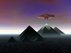 Pyramids. The Egyptian pyramids. UFO above the pyramids.