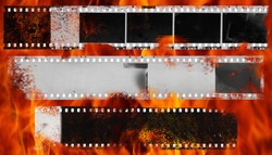 Burning dirty and damaged strip of celluloid films