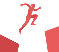 Man jumping over gap, geometric design vector isolated 