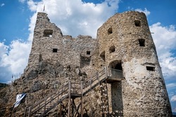 Reviste castle ruins, Slovak republic. Travel destination. Architectural theme.