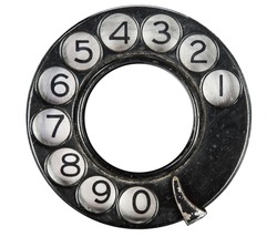 Close up of Vintage phone dial on white