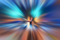 Abstract blurred radial vibrant color background. Light rays at night.