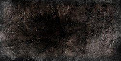 Grunge dirty surface of old cement plaster with black gray spots and scratches. Background for design. Web banner.