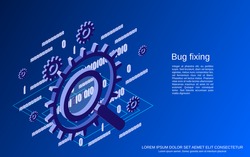Bug fixing, error search, data recovery flat isometric vector concept illustration
