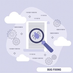 Bug fixing, error search, data recovery flat  design style vector concept illustration