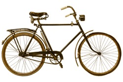 Retro styled image of a nineteenth century bicycle isolated on a white background