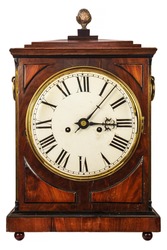 Wooden ancient clock isolated on a white background