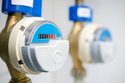 Blue modern radio wireless water counter meter close up